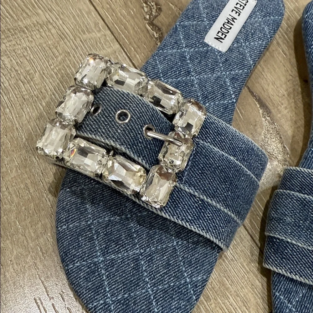 Steve Madden Denim Sandals with Embellished Buckle - Picture 3 of 4